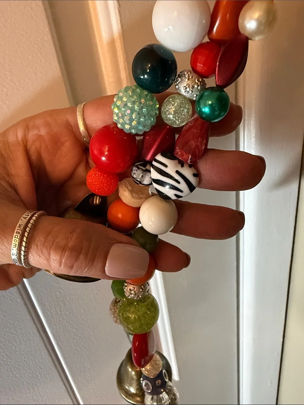 Handcrafted Multicolor Bead and Bell Hanging Accent - Unbranded